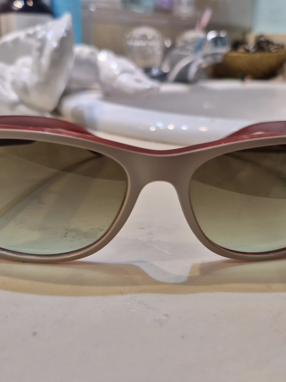 Two-Tone Tan/Burgandy Frame Raybans Sunglasses with Gradient Lenses